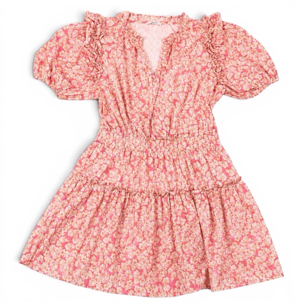 Avara Floral Smocked Puff Sleeve Mini Dress Pink Cottagecore Prairie XL
